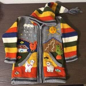 Native Creation Peruvian Full Zip Hooded Sweater Farmhouse Fun Kids Size 6